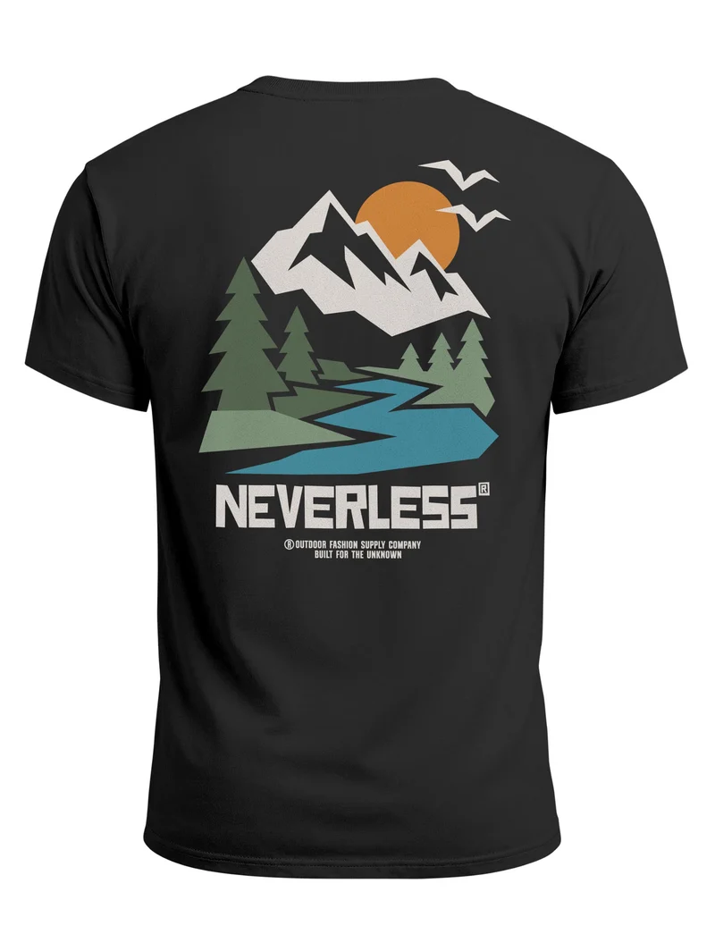 Herren T-Shirt Backprint Berge Outdoor Camping – Baumwollshirt Slim Fit Streetstyle