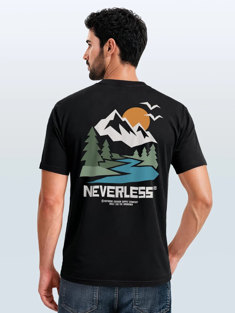 Herren T-Shirt Backprint Berge Outdoor Camping – Baumwollshirt Slim Fit Streetstyle