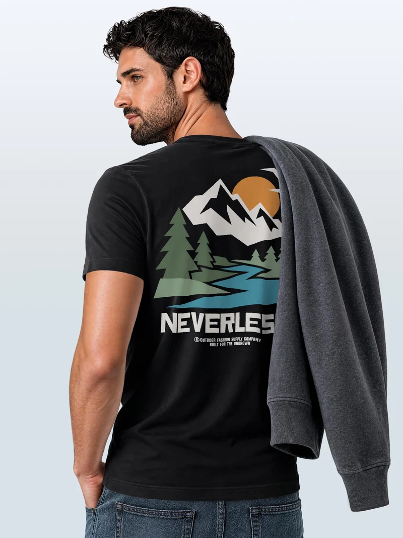 Herren T-Shirt Backprint Berge Outdoor Camping – Baumwollshirt Slim Fit Streetstyle