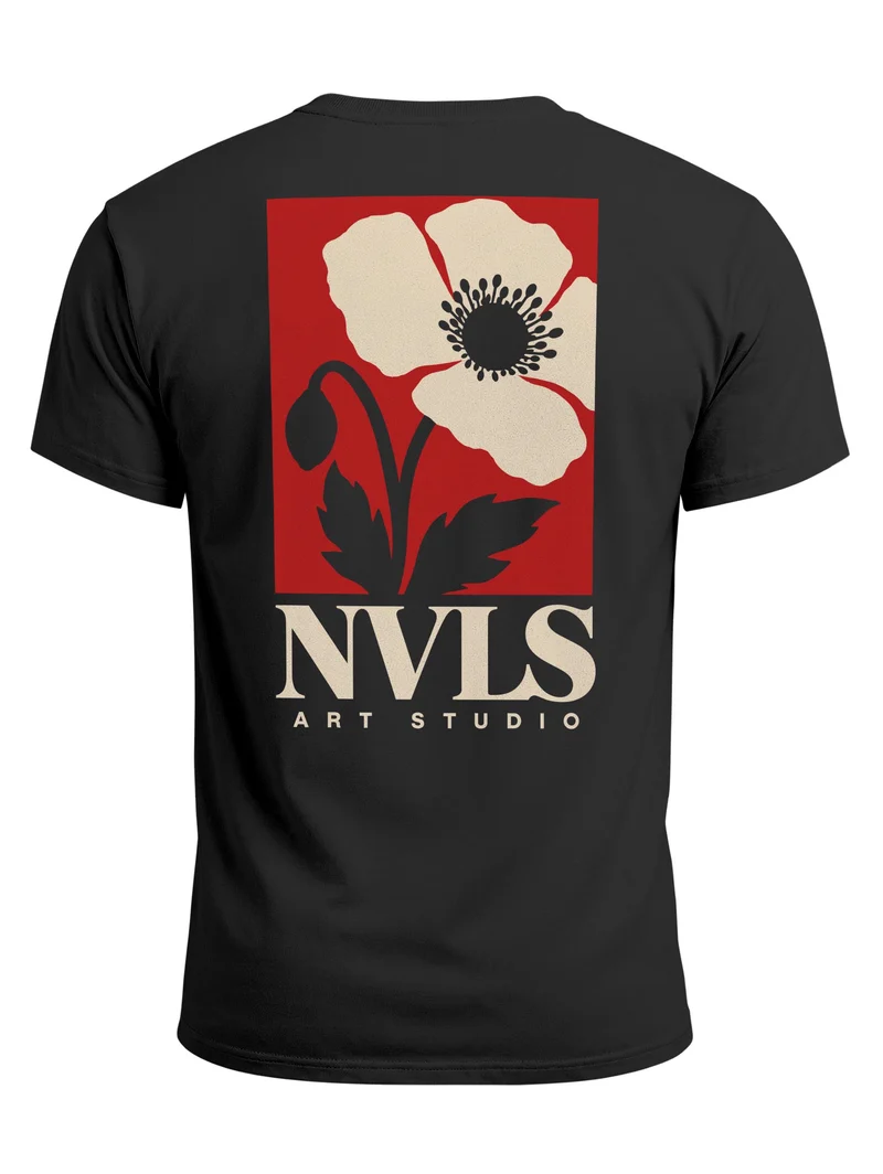 Herren T-Shirt Backprint Mohnblume Floral Art – Baumwollshirt Streetstyle Slim Fit
