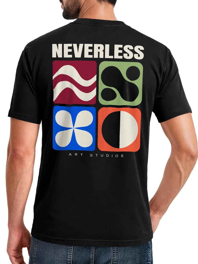 Herren T-Shirt Backprint Geometric Retro Art – Baumwollshirt Streetstyle Slim Fit