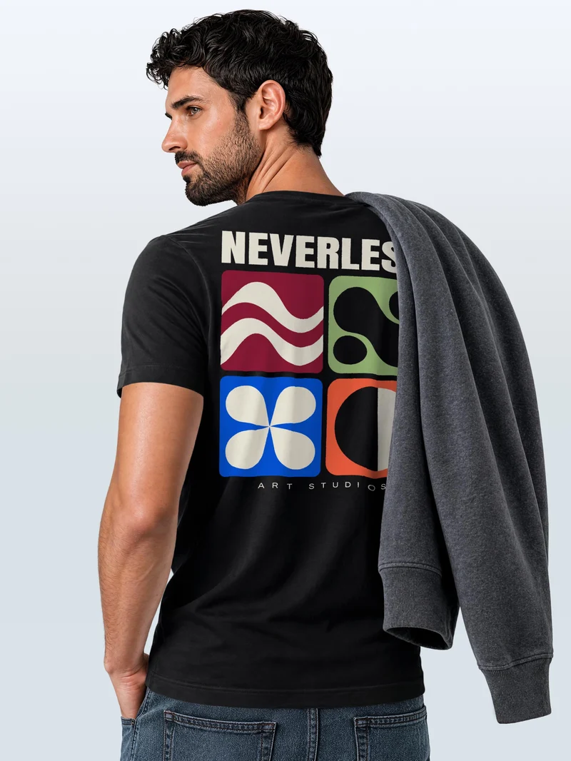 Herren T-Shirt Backprint Geometric Retro Art – Baumwollshirt Streetstyle Slim Fit