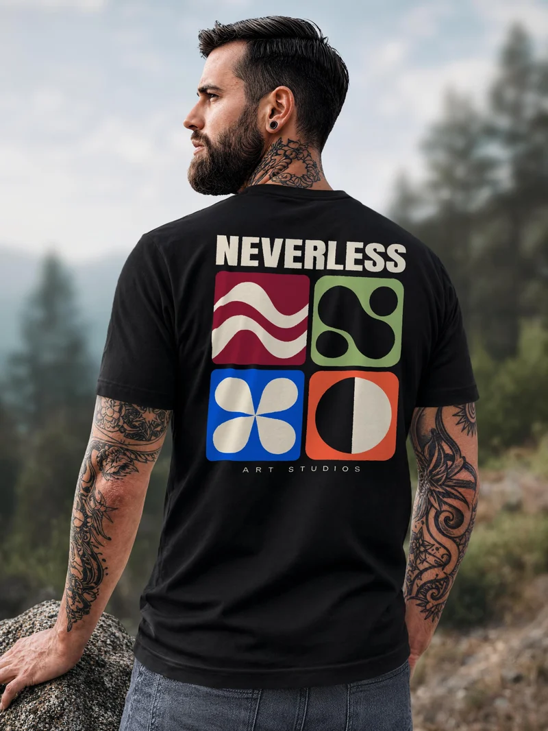 Herren T-Shirt Backprint Geometric Retro Art – Baumwollshirt Streetstyle Slim Fit