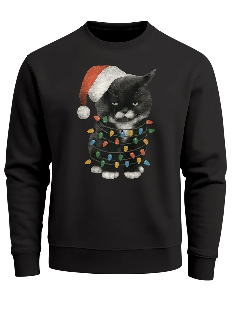 Sweatshirt Herren Weihnachtspullover mit Katze Grafik Print Weihnachtsmuffel Sweater Fashion Streetwear Neverless®