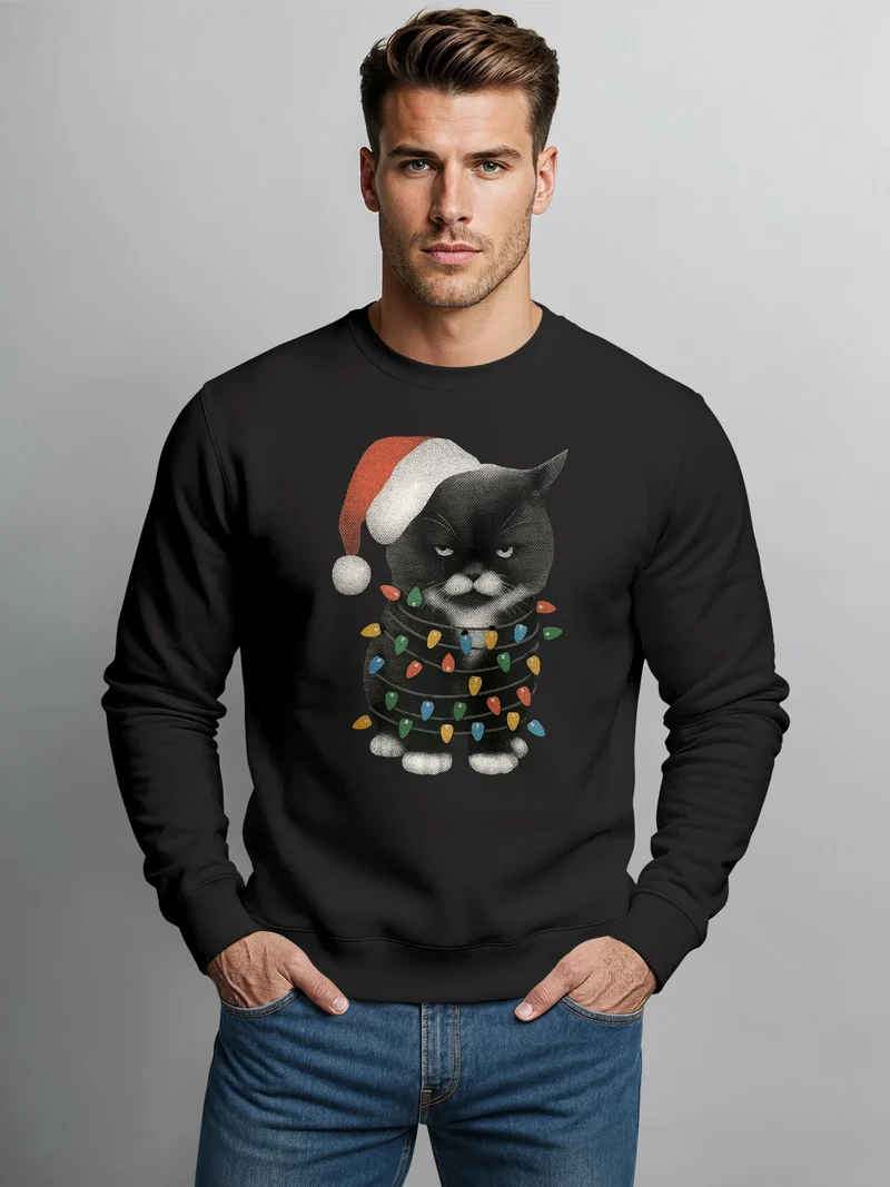 Sweatshirt Herren Weihnachtspullover mit Katze Grafik Print Weihnachtsmuffel Sweater Fashion Streetwear Neverless®
