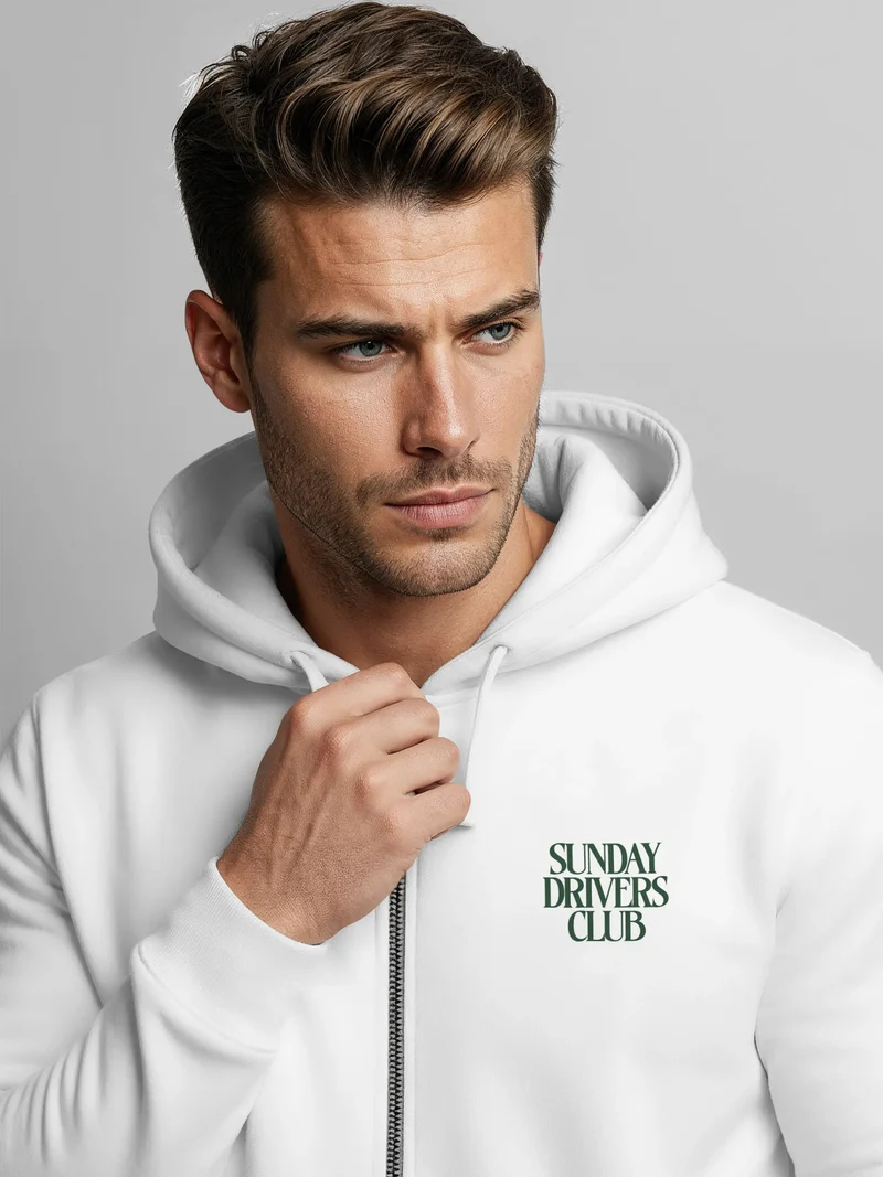 Herren Sweatjacke Backprint Sunday Driver Retro Car Grafik Zipjacke Zip-Hoodie Männer Fashion Streetstyle