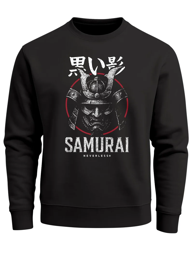 Sweatshirt Herren ohne Kapuze Japan Samurai Frontprint Rundhals-Pullover Fashion Streetwear Männer