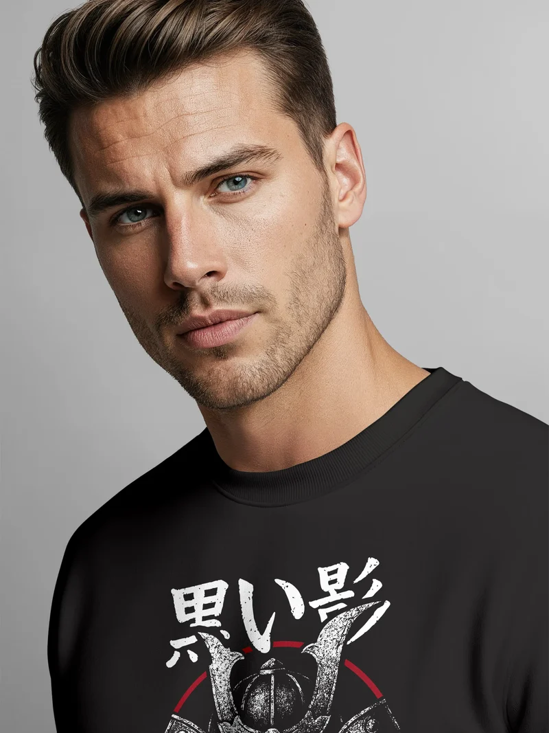 Sweatshirt Herren ohne Kapuze Japan Samurai Frontprint Rundhals-Pullover Fashion Streetwear Männer