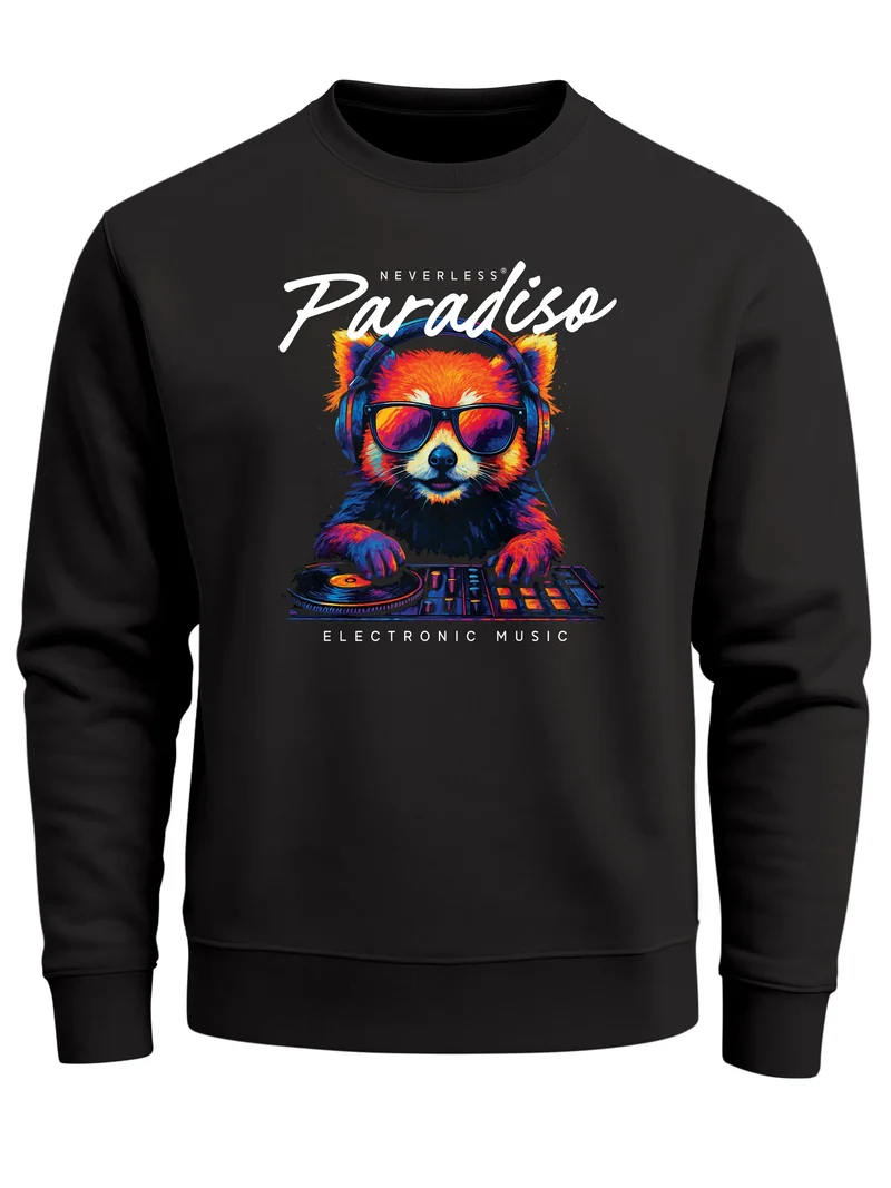 Sweatshirt Herren DJ Panda Electronic Music Frontprint Rundhals-Pullover Clubwear Fashion Streetwear