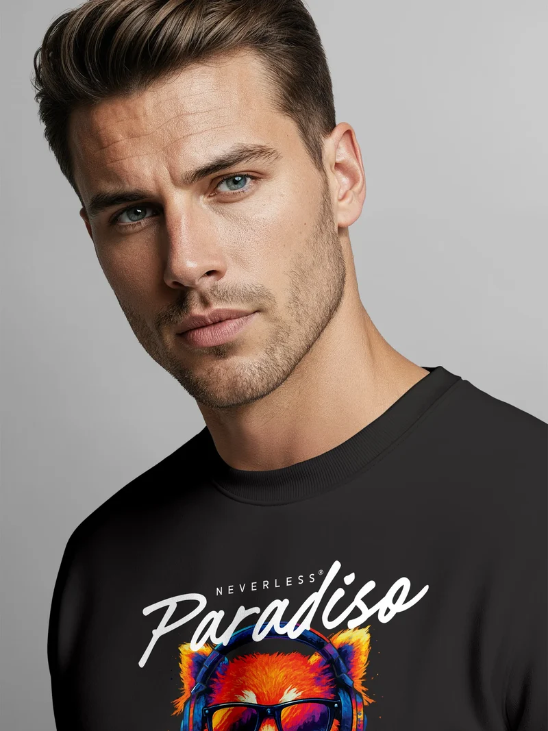 Sweatshirt Herren DJ Panda Electronic Music Frontprint Rundhals-Pullover Clubwear Fashion Streetwear