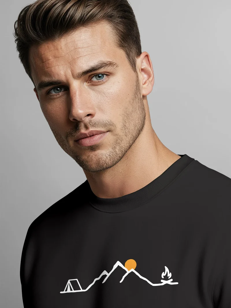 Sweatshirt Herren Camping Design Minimalistisch Frontprint Rundhals-Pullover ohne Kapuze Fashion Streetwear