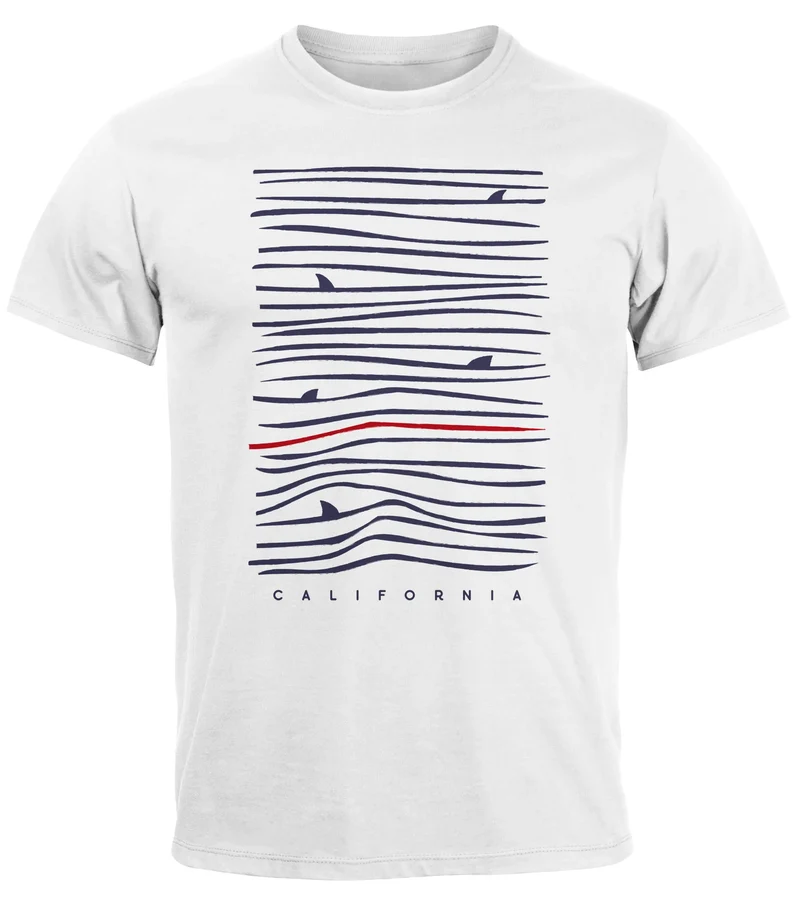 Herren T-Shirt Frontprint Minimalismus Wellen Meer Aufdruck Printshirt Sommer Fashion Streetstyle