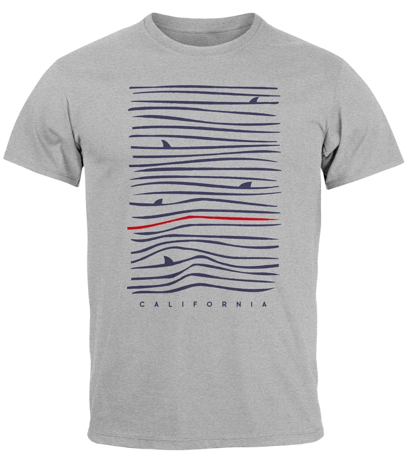 Herren T-Shirt Frontprint Minimalismus Wellen Meer Aufdruck Printshirt Sommer Fashion Streetstyle