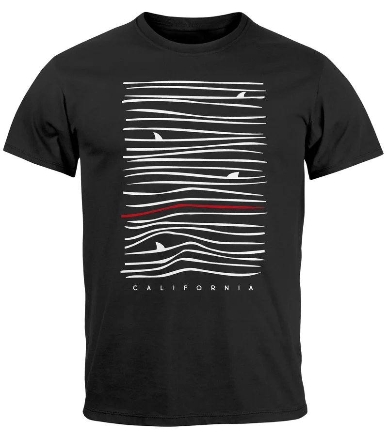 Herren T-Shirt Frontprint Minimalismus Wellen Meer Aufdruck Printshirt Sommer Fashion Streetstyle