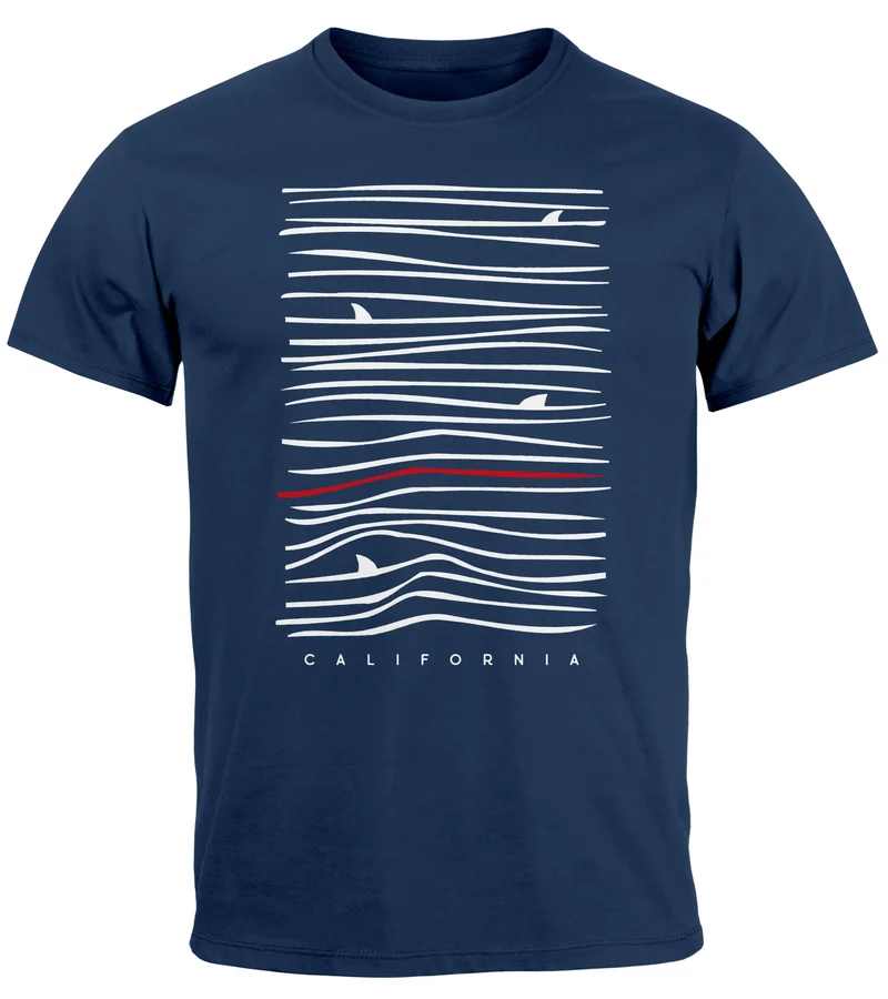 Herren T-Shirt Frontprint Minimalismus Wellen Meer Aufdruck Printshirt Sommer Fashion Streetstyle