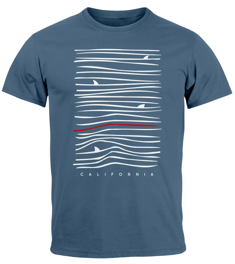 Herren T-Shirt Frontprint Minimalismus Wellen Meer Aufdruck Printshirt Sommer Fashion Streetstyle