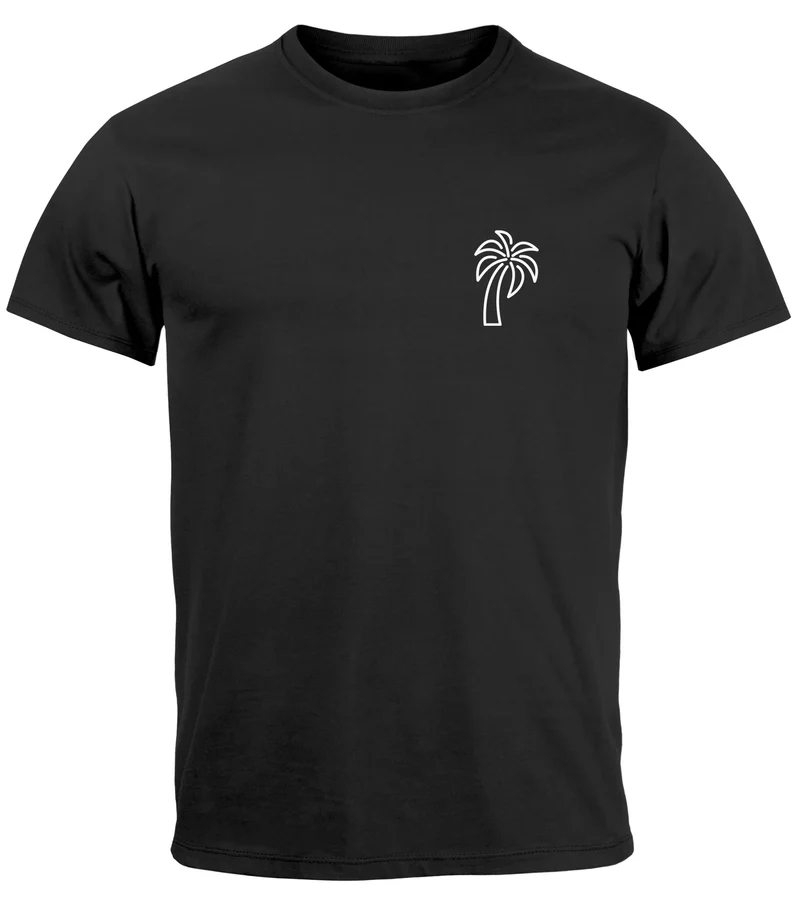 Herren T-Shirt Palme Logo Print Sommer Badge Emblem Minimal Line Art Fashion Streetstyle