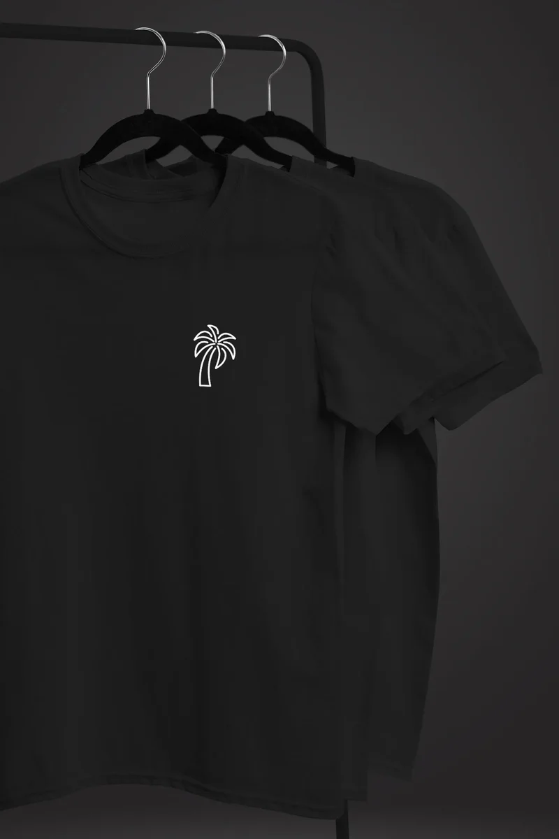 Herren T-Shirt Palme Logo Print Sommer Badge Emblem Minimal Line Art Fashion Streetstyle