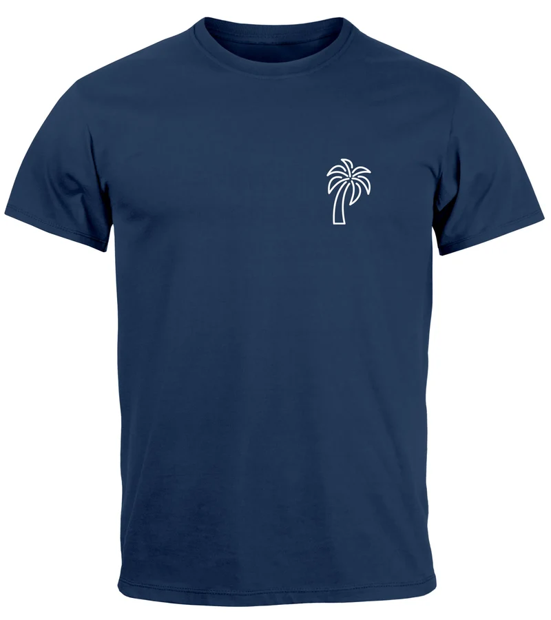 Herren T-Shirt Palme Logo Print Sommer Badge Emblem Minimal Line Art Fashion Streetstyle