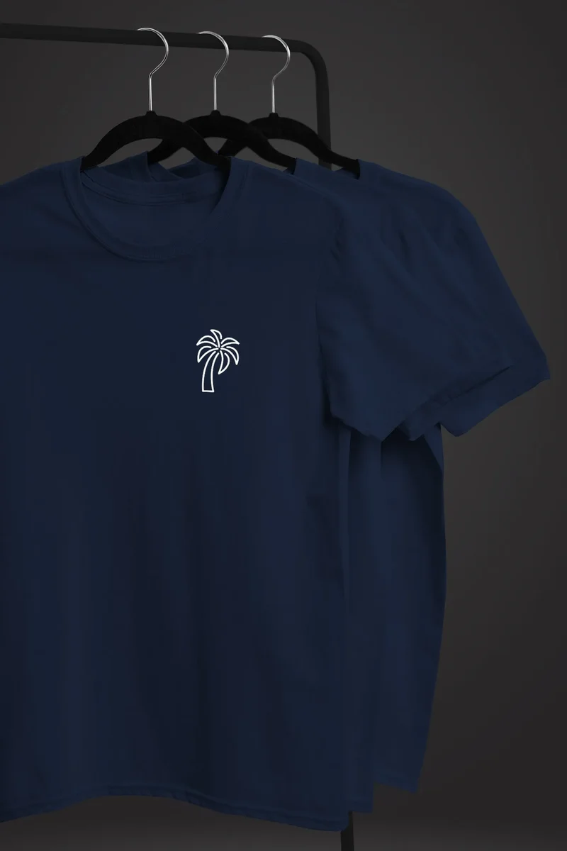 Herren T-Shirt Palme Logo Print Sommer Badge Emblem Minimal Line Art Fashion Streetstyle