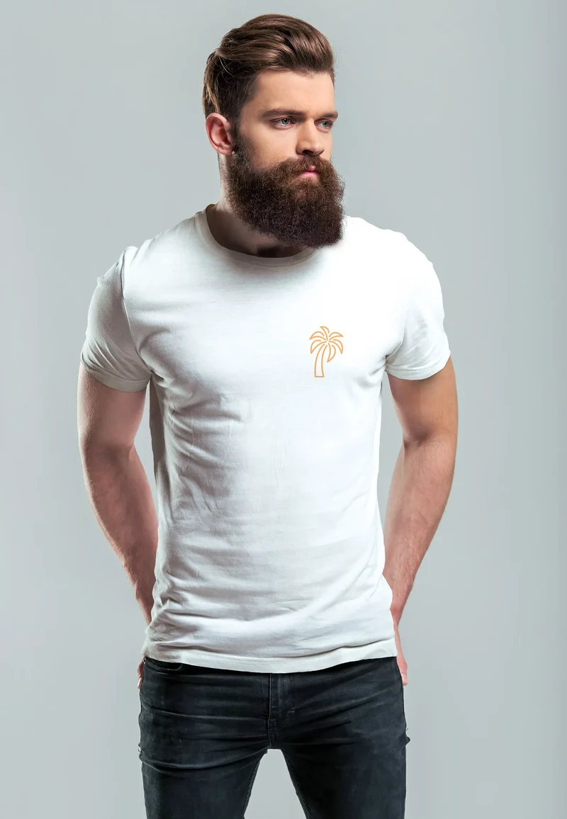 Herren T-Shirt Palme Logo Print Sommer Badge Emblem Minimal Line Art Fashion Streetstyle