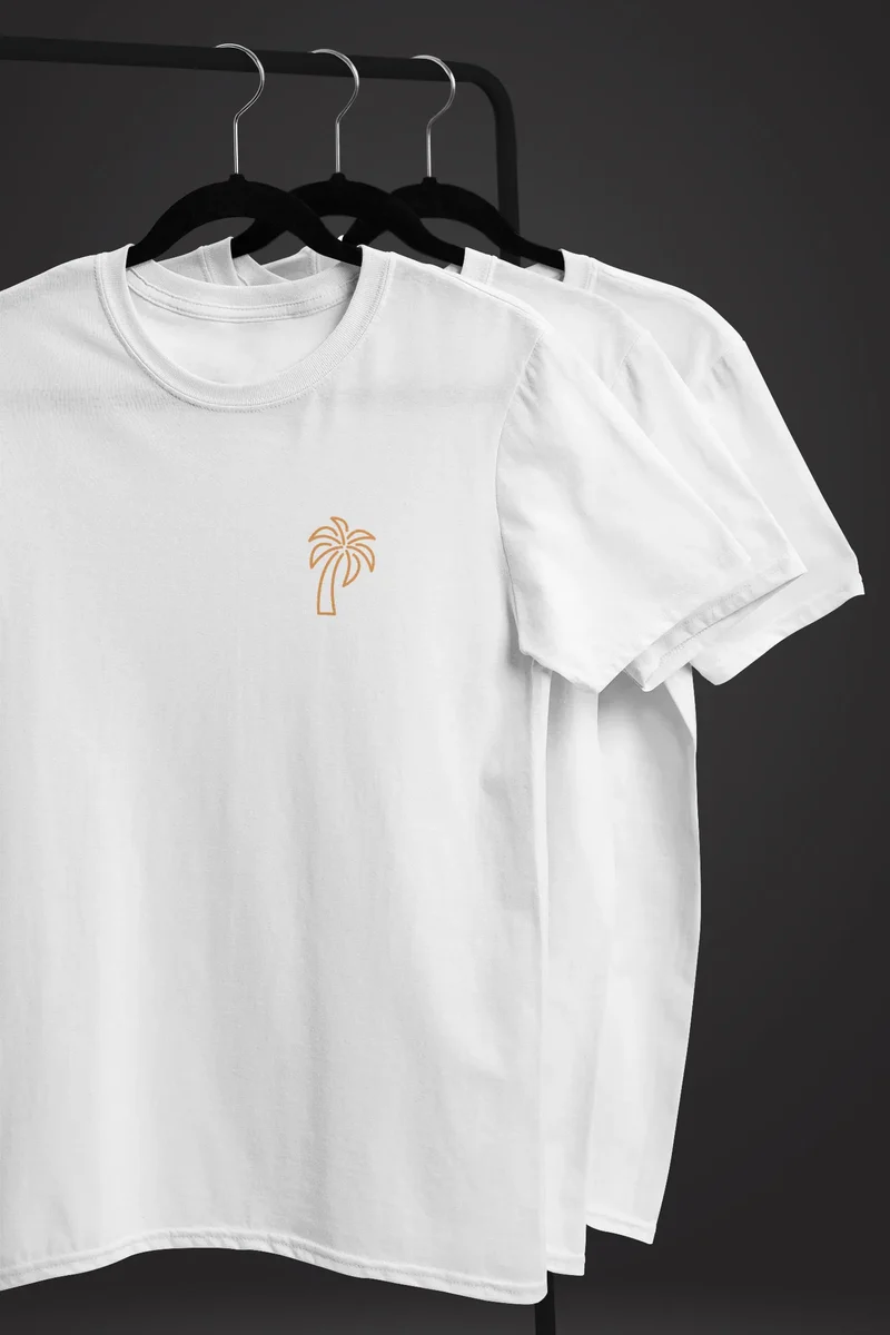 Herren T-Shirt Palme Logo Print Sommer Badge Emblem Minimal Line Art Fashion Streetstyle
