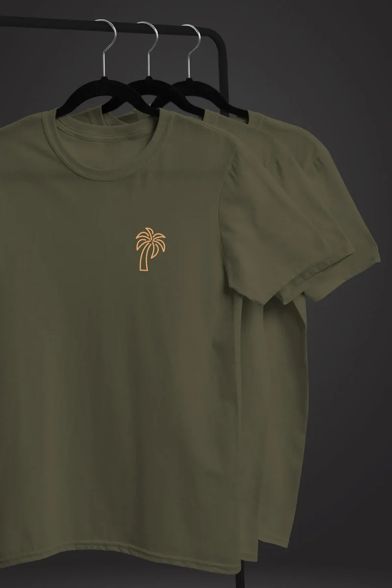 Herren T-Shirt Palme Logo Print Sommer Badge Emblem Minimal Line Art Fashion Streetstyle