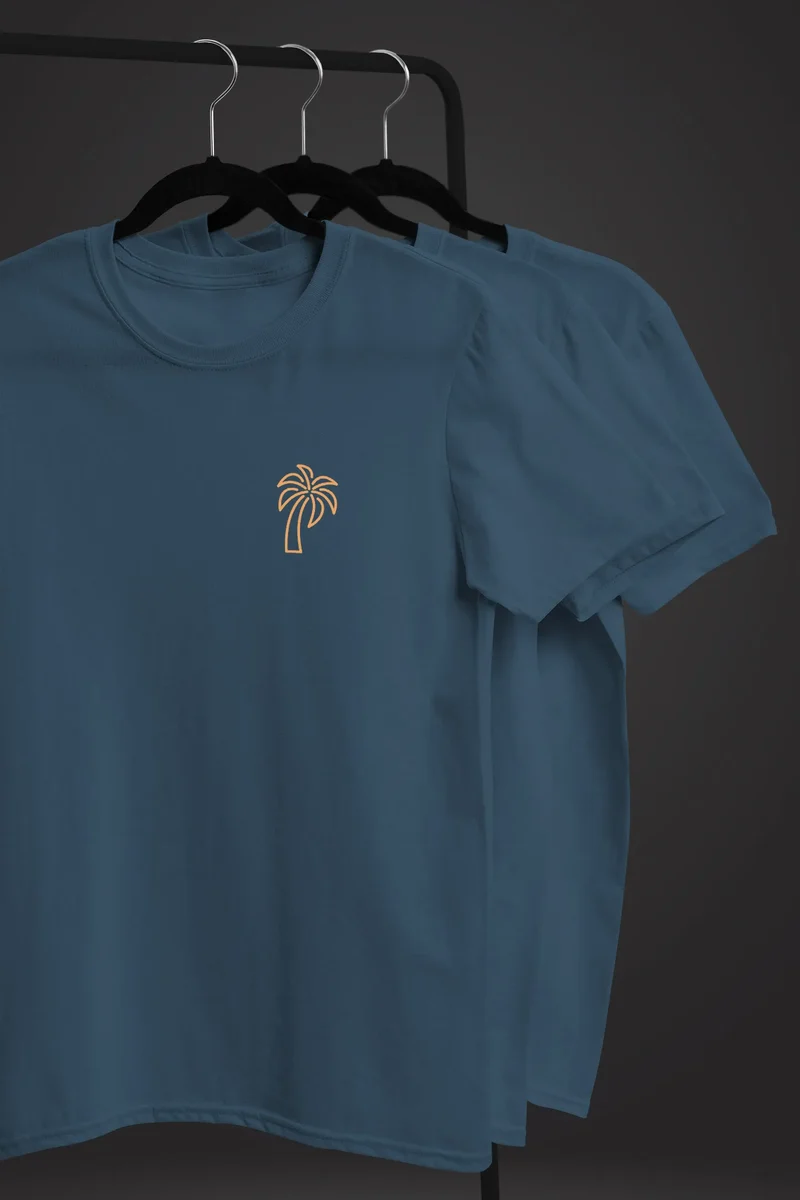 Herren T-Shirt Palme Logo Print Sommer Badge Emblem Minimal Line Art Fashion Streetstyle