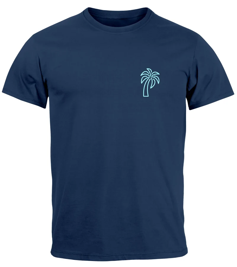 Herren T-Shirt Palme Logo Print Sommer Badge Emblem Minimal Line Art Fashion Streetstyle