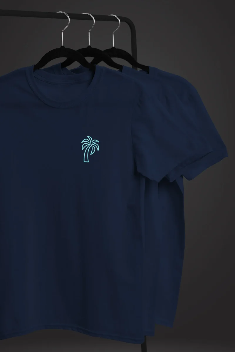 Herren T-Shirt Palme Logo Print Sommer Badge Emblem Minimal Line Art Fashion Streetstyle
