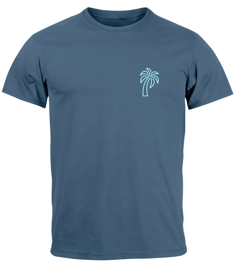 Herren T-Shirt Palme Logo Print Sommer Badge Emblem Minimal Line Art Fashion Streetstyle