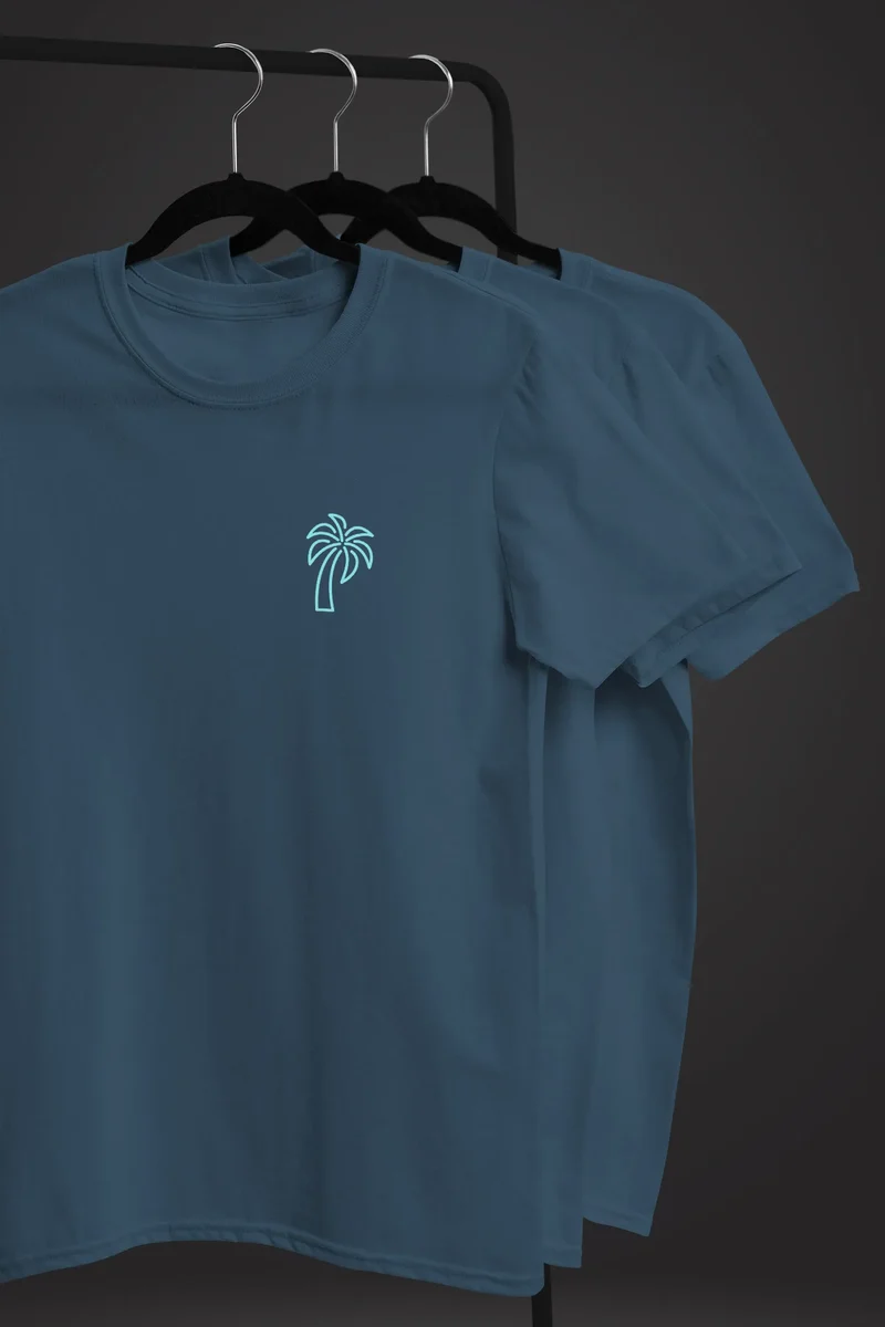 Herren T-Shirt Palme Logo Print Sommer Badge Emblem Minimal Line Art Fashion Streetstyle