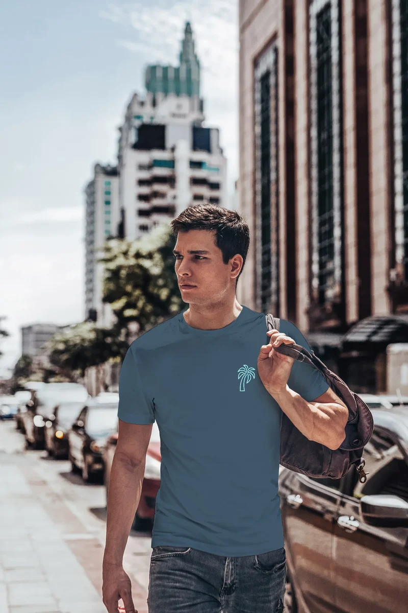 Herren T-Shirt Palme Logo Print Sommer Badge Emblem Minimal Line Art Fashion Streetstyle