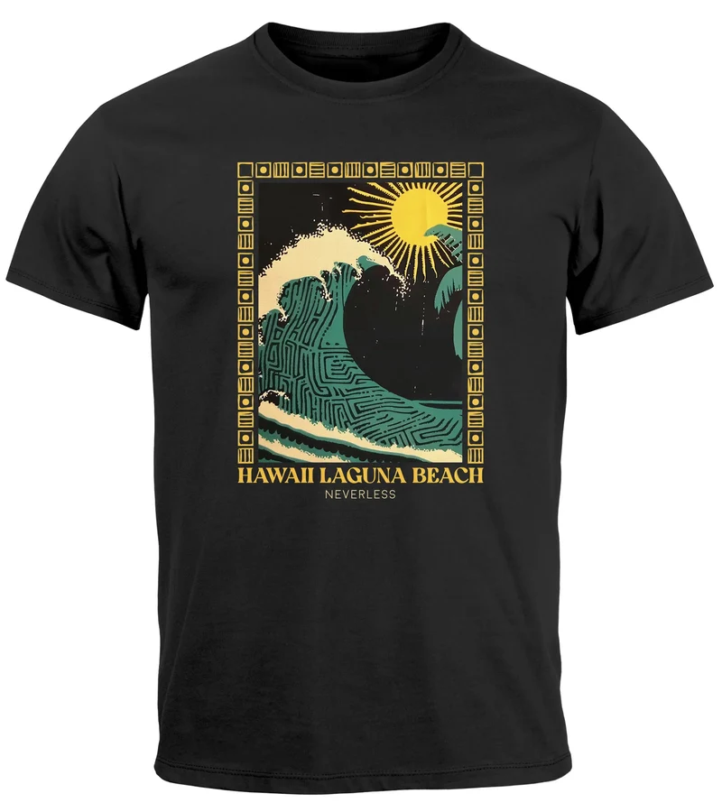Herren T-Shirt mit Print Aufdruck Surfing Welle Big Wave Hawaii Sommer Strand Meer Fashion Streetstyle