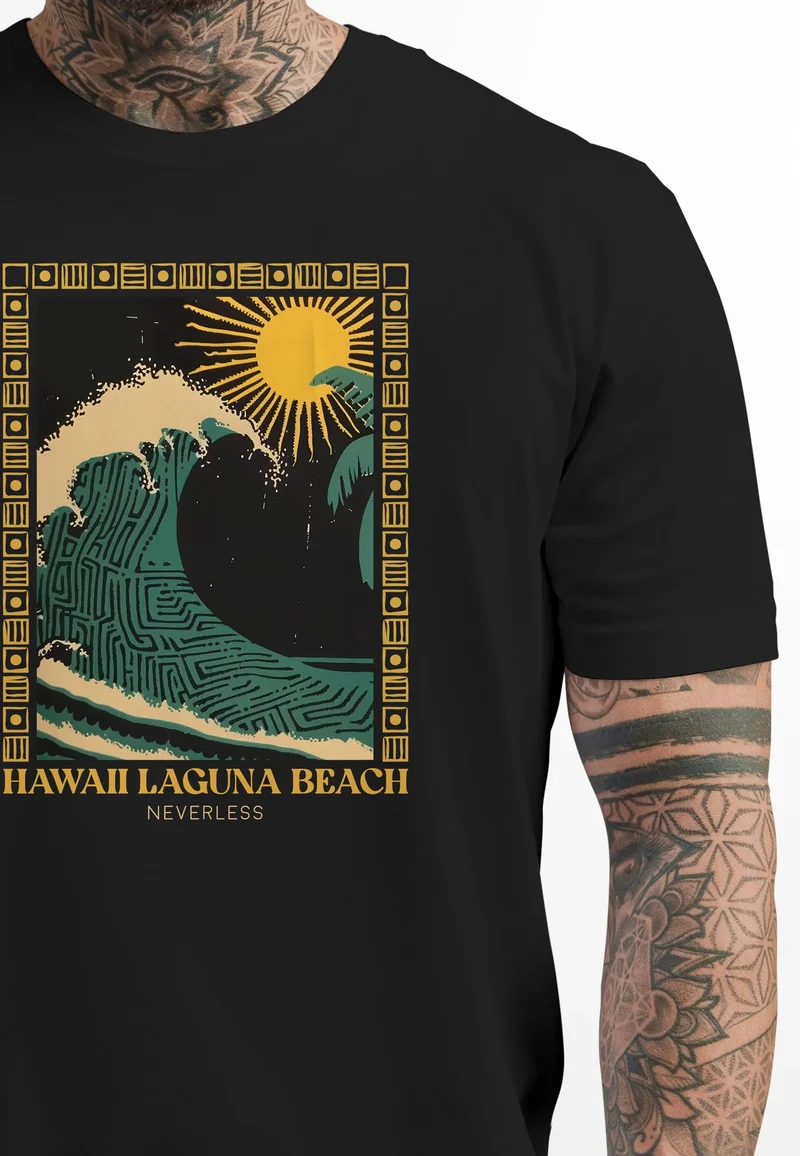 Herren T-Shirt mit Print Aufdruck Surfing Welle Big Wave Hawaii Sommer Strand Meer Fashion Streetstyle
