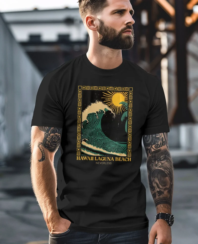 Herren T-Shirt mit Print Aufdruck Surfing Welle Big Wave Hawaii Sommer Strand Meer Fashion Streetstyle