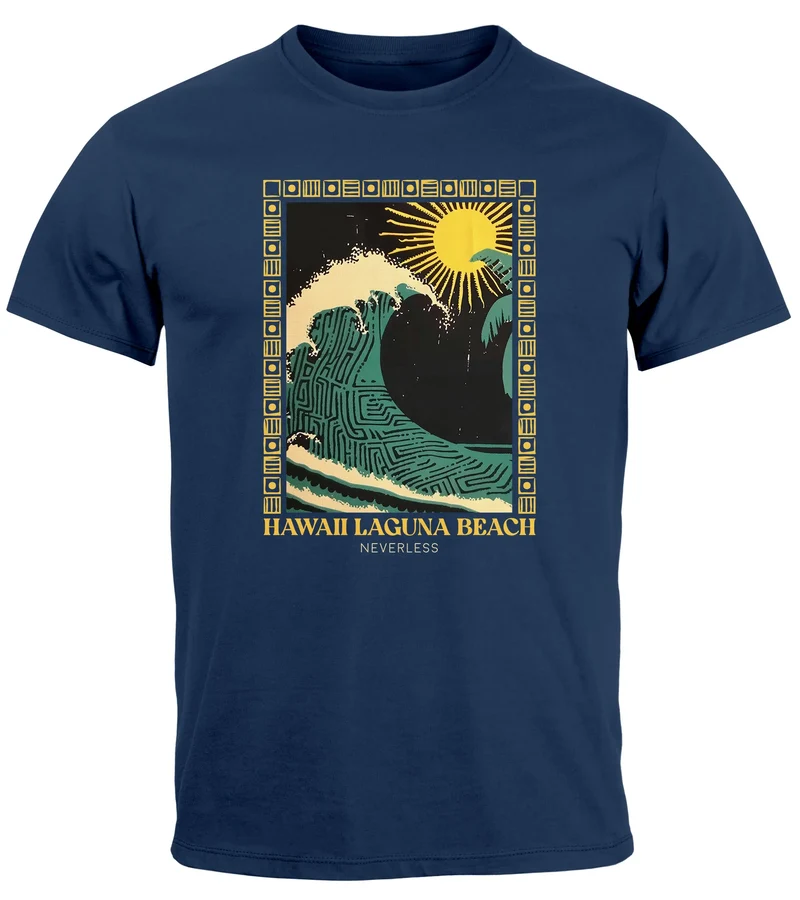 Herren T-Shirt mit Print Aufdruck Surfing Welle Big Wave Hawaii Sommer Strand Meer Fashion Streetstyle