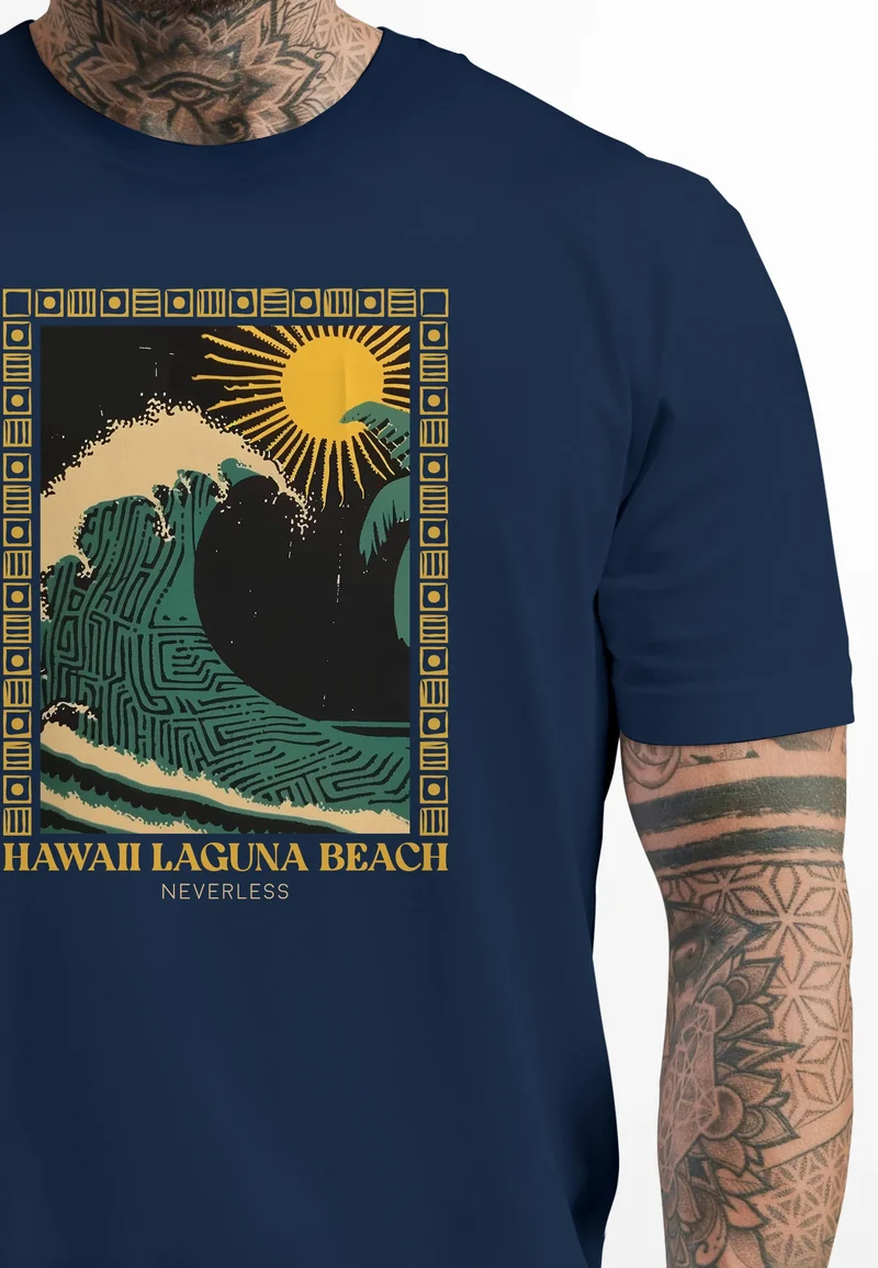 Herren T-Shirt mit Print Aufdruck Surfing Welle Big Wave Hawaii Sommer Strand Meer Fashion Streetstyle