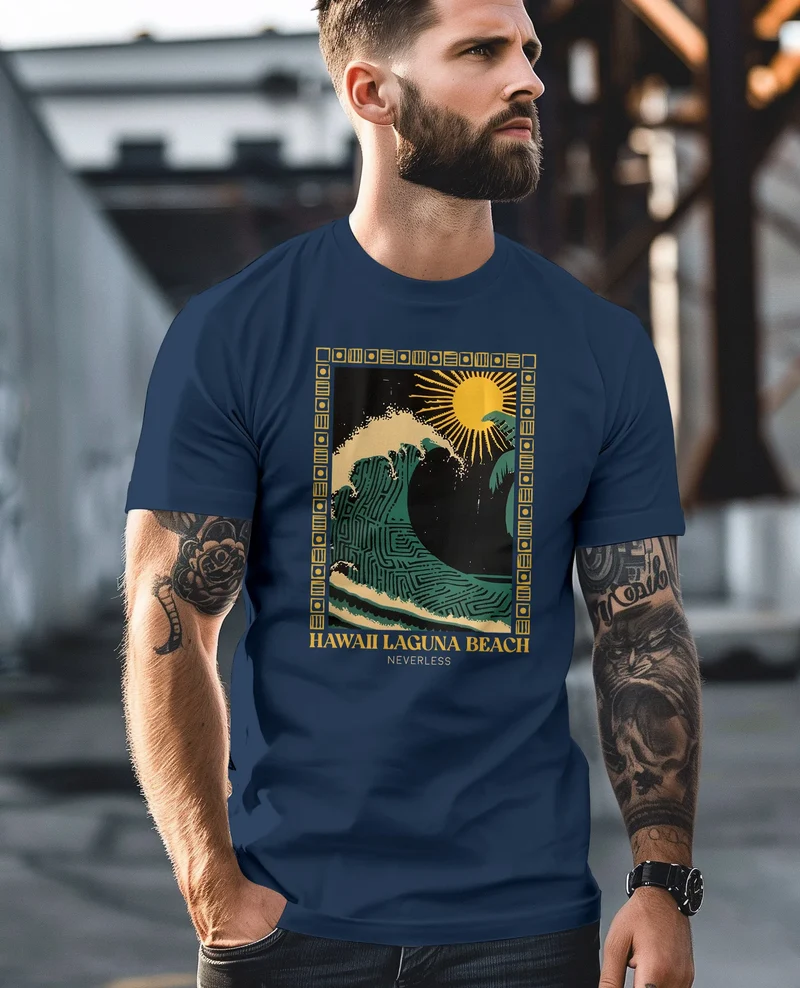 Herren T-Shirt mit Print Aufdruck Surfing Welle Big Wave Hawaii Sommer Strand Meer Fashion Streetstyle
