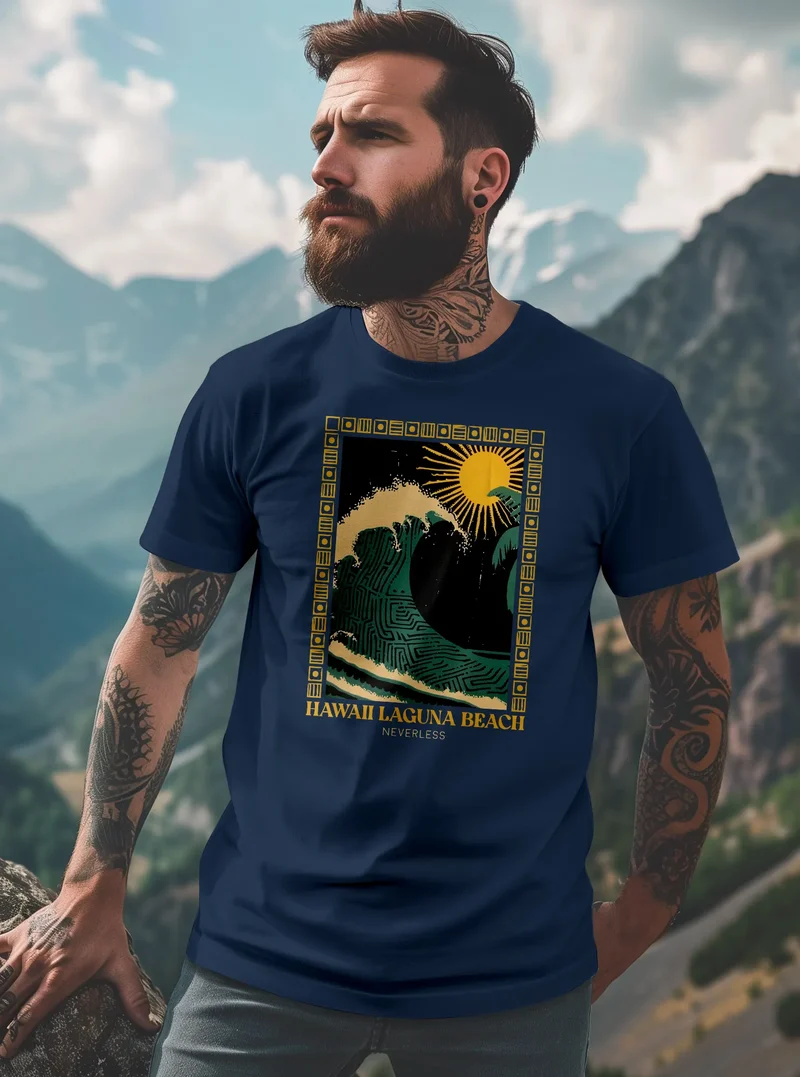 Herren T-Shirt mit Print Aufdruck Surfing Welle Big Wave Hawaii Sommer Strand Meer Fashion Streetstyle