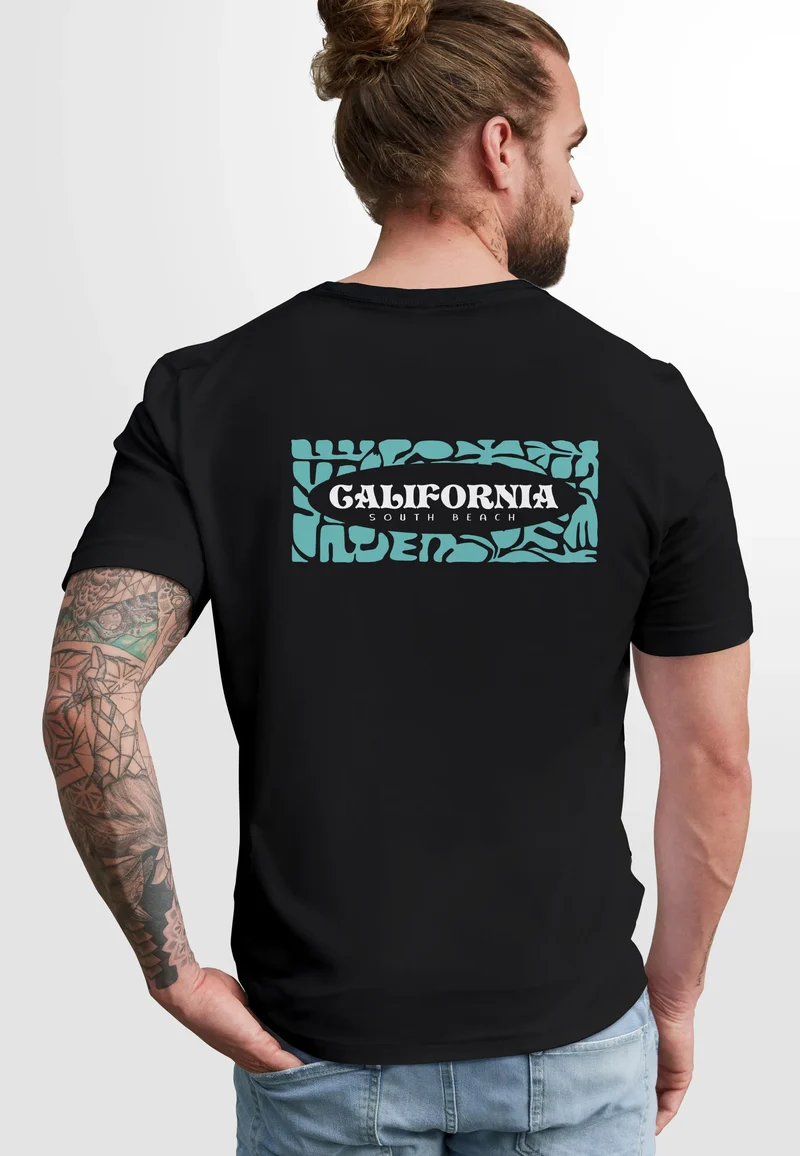 Backprint T-Shirt Herren California Schriftzug Rückenprint und Brustlogo Streetstyle Sommer Fashion