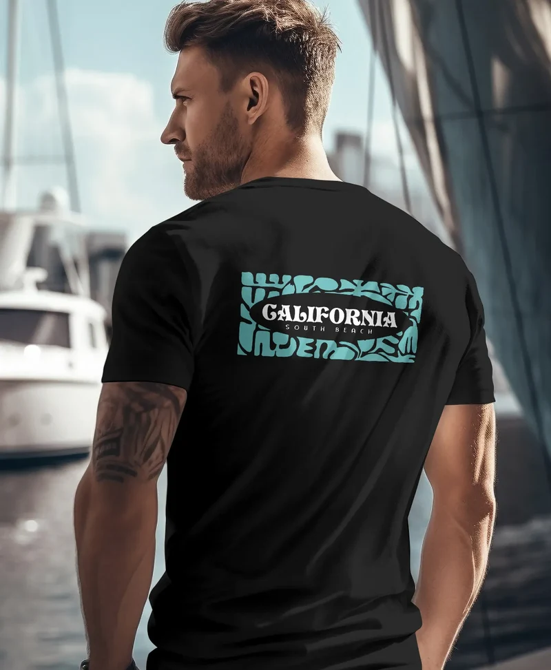 Backprint T-Shirt Herren California Schriftzug Rückenprint und Brustlogo Streetstyle Sommer Fashion