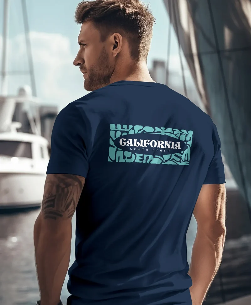 Backprint T-Shirt Herren California Schriftzug Rückenprint und Brustlogo Streetstyle Sommer Fashion