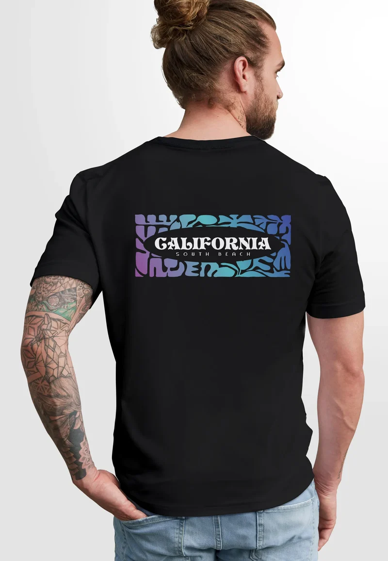 Backprint T-Shirt Herren California Schriftzug Rückenprint und Brustlogo Streetstyle Sommer Fashion
