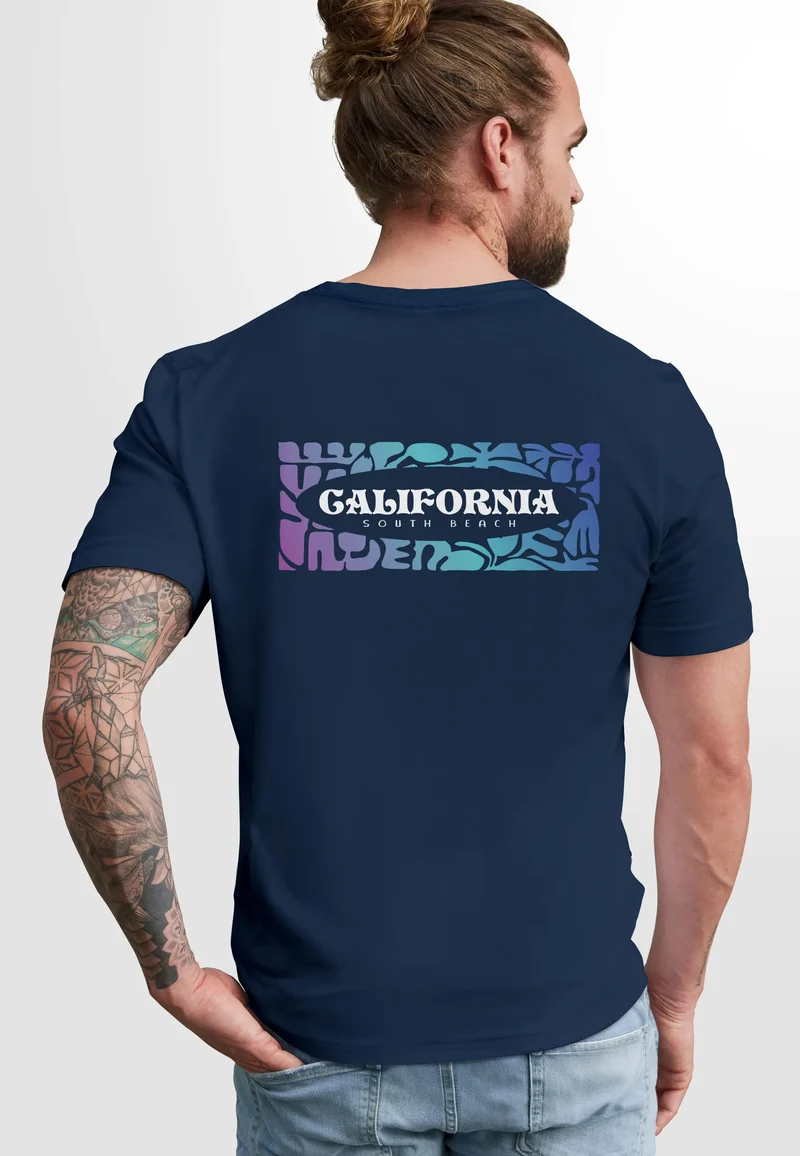 Backprint T-Shirt Herren California Schriftzug Rückenprint und Brustlogo Streetstyle Sommer Fashion