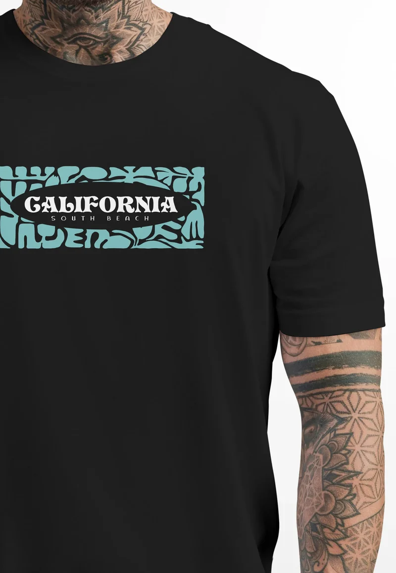 Backprint T-Shirt Herren California Schriftzug Rückenprint und Brustlogo Streetstyle Sommer Fashion