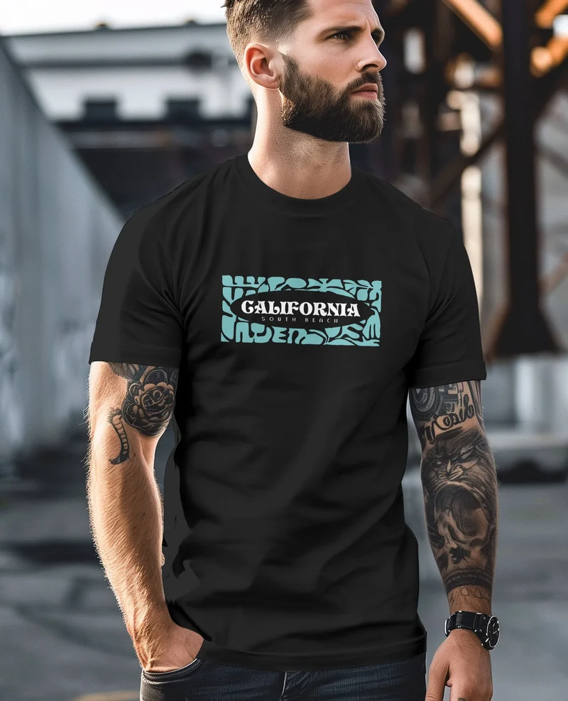Backprint T-Shirt Herren California Schriftzug Rückenprint und Brustlogo Streetstyle Sommer Fashion