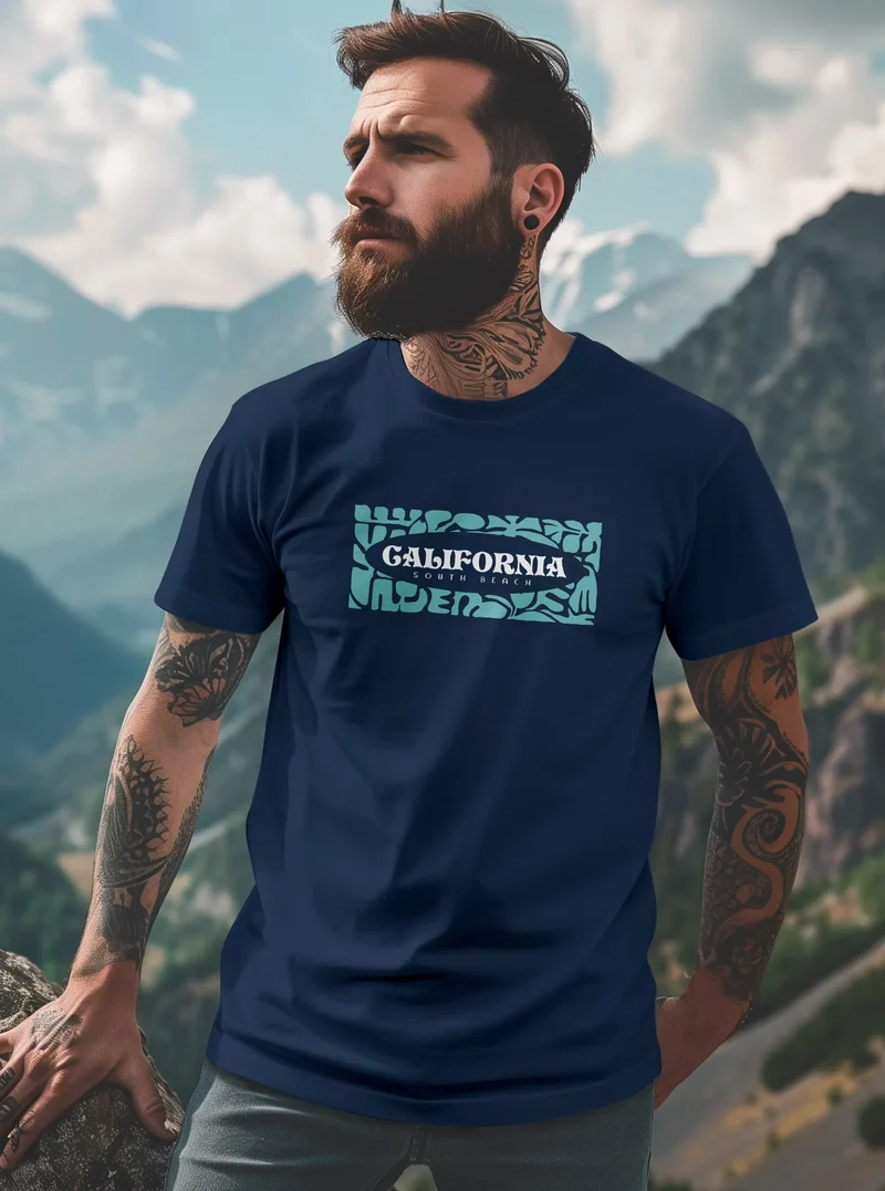Backprint T-Shirt Herren California Schriftzug Rückenprint und Brustlogo Streetstyle Sommer Fashion