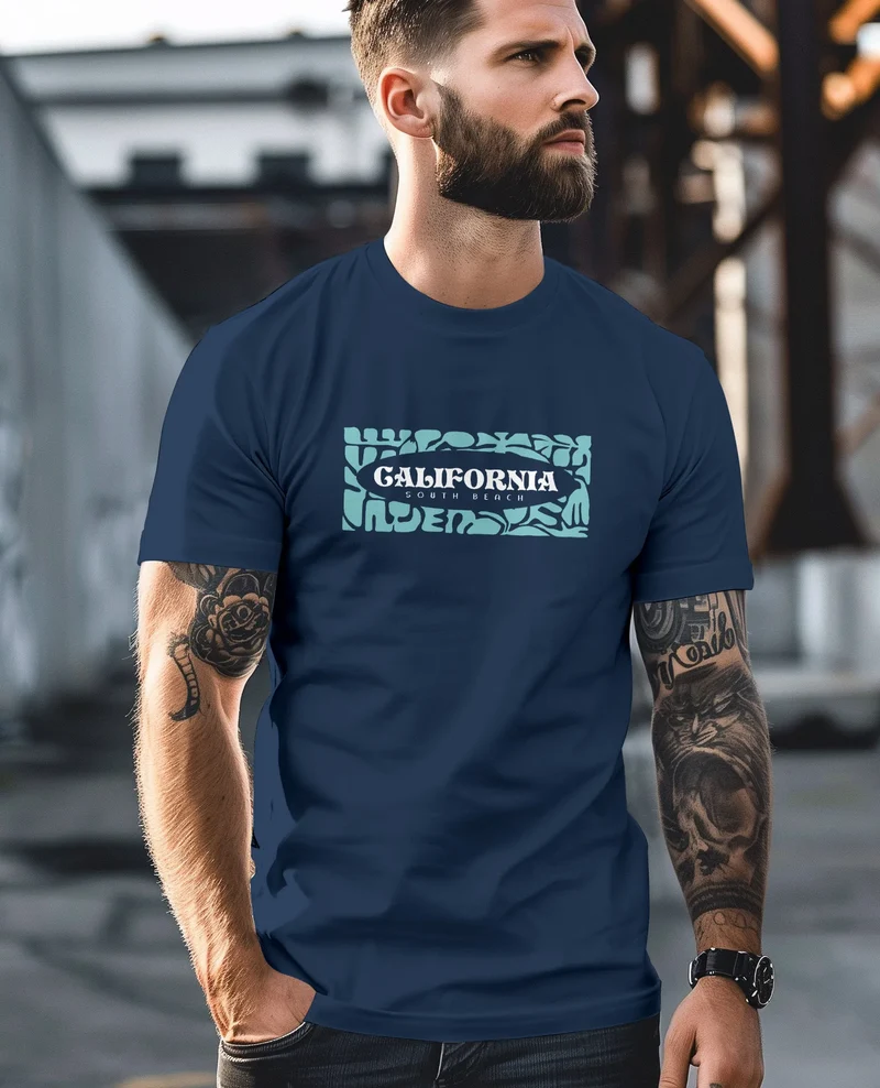 Backprint T-Shirt Herren California Schriftzug Rückenprint und Brustlogo Streetstyle Sommer Fashion