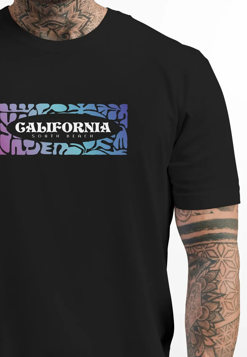 Backprint T-Shirt Herren California Schriftzug Rückenprint und Brustlogo Streetstyle Sommer Fashion